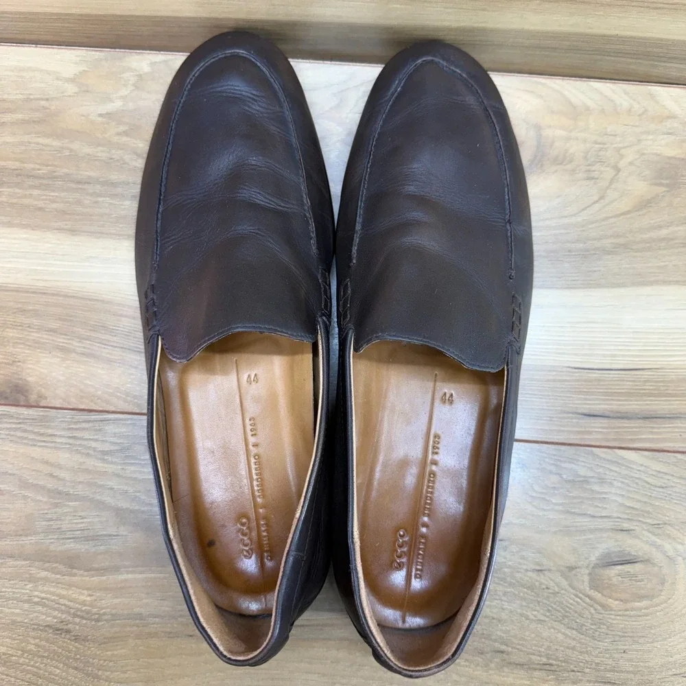 ECCO Tray Tech Slip On Loafers Mens 10.5 EU 44 Brown Leather Modern Business